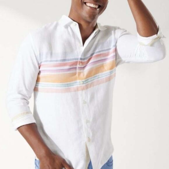 Tommy Bahama Cape Coral Stripe long sleeve 100% linen L vacation button up EUC - Picture 2 of 8